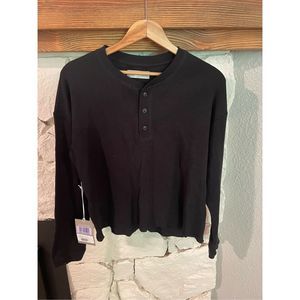 Everlane the organic cotton waffle henley black NWT